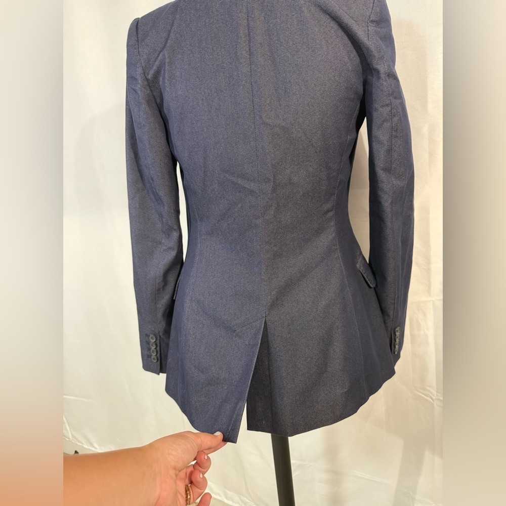H&M Navy Blue‎ Open Front Tailored Blazer Jacket Women’s 4 Polka Dot Workwear - Picture 7 of 9